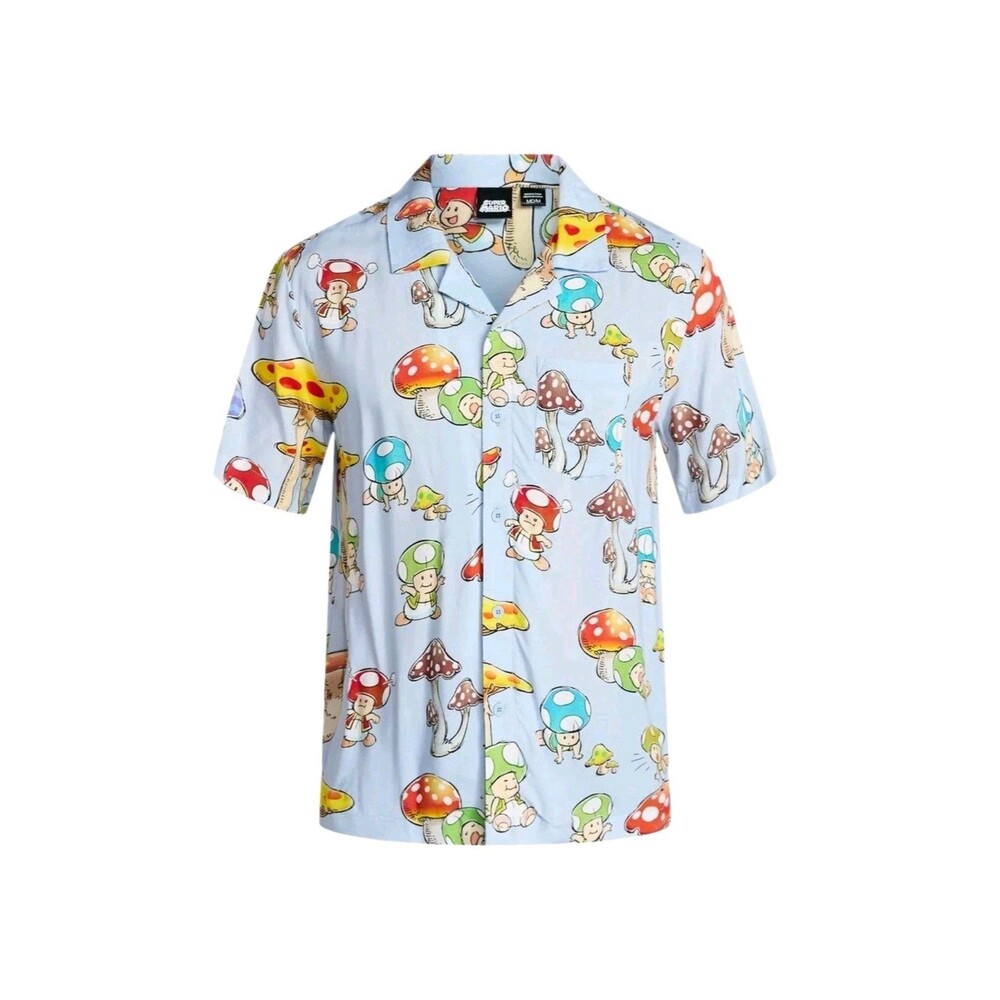 Super Mario Men's 3XL Mushroom Kingdom Short-Sleeve All-Over Graphic Print Shirt